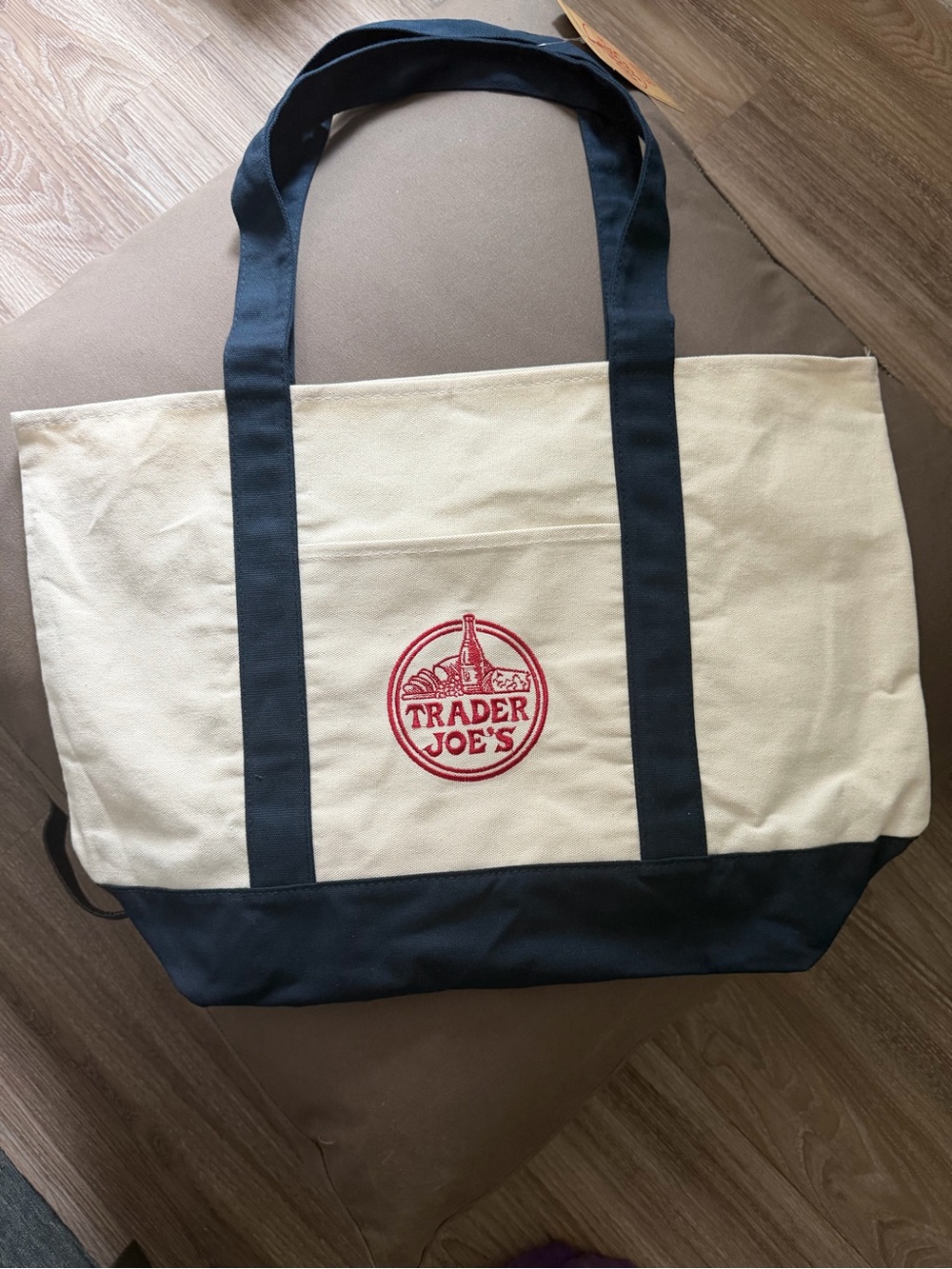 Trader Joel’s large Cream and Navy Canvas Tote Bag